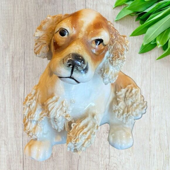 No Brand Other - Vintage Porcelain Cocker Spaniel Dog Brown And White Spaghetti Trim Figurine